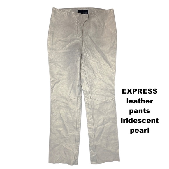 pants EXPRESS leather S iridescent pearl straight leg mid rise neutral elegant - Picture 1 of 17